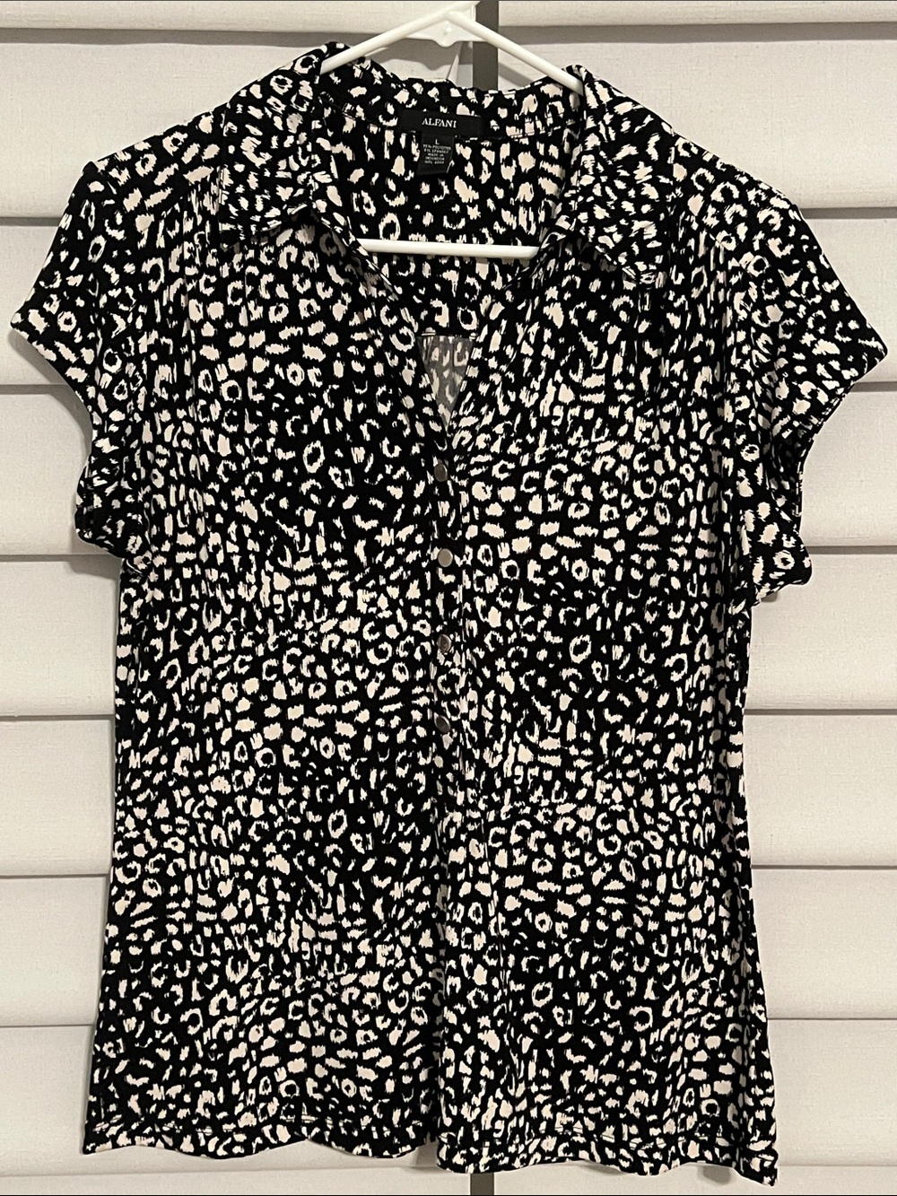 Alfani Black and Cream Animal Print Button-Down Blouse